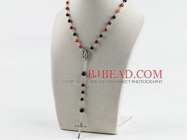 31.5 inches prayer beads, 6-8mm agate necklace rosary with cross
