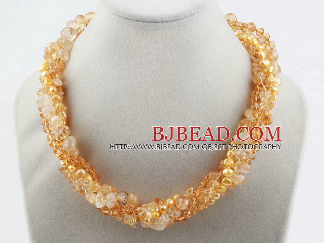 Multi Strand Critine And Yellow Freshwater Pearl Necklace with Moonlight Clasp