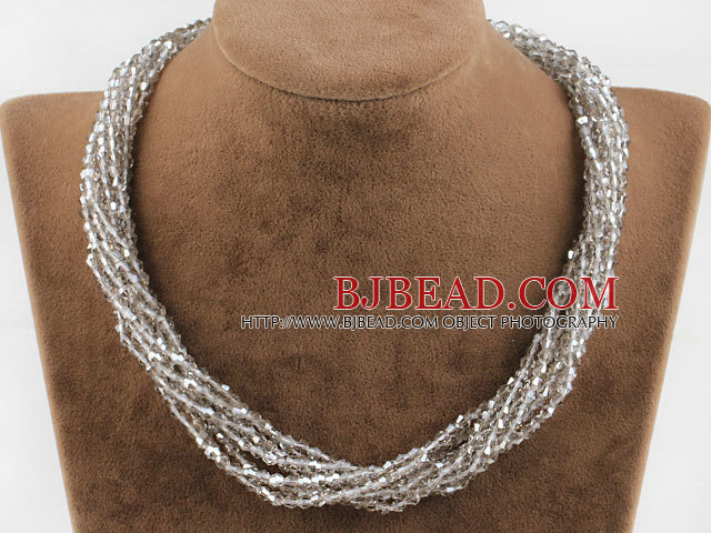 Multi Strand Gray Manmade Crystal Necklace with Big Magnetic Clasp