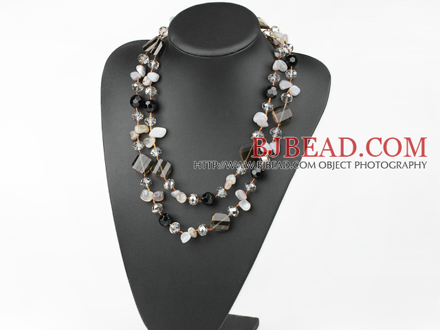 Long Style Smoky Quartz and Gray Agate Necklace