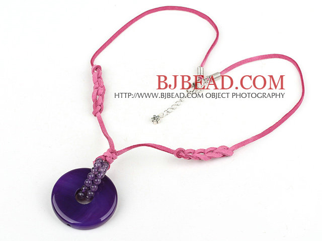 simple and fashion natual purple agate necklace with extendable chain