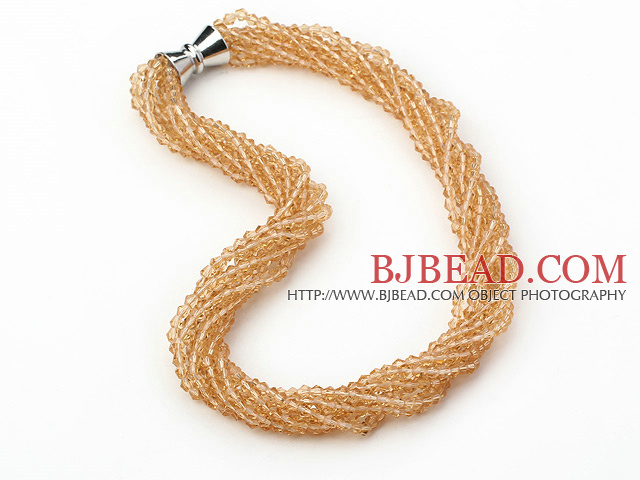 Multi Strands Golden Champagne Color Crystal Necklace with Magnetic Clasp
