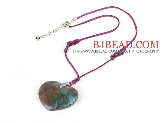 India agate heart shaped pendant necklace with lobster clasp