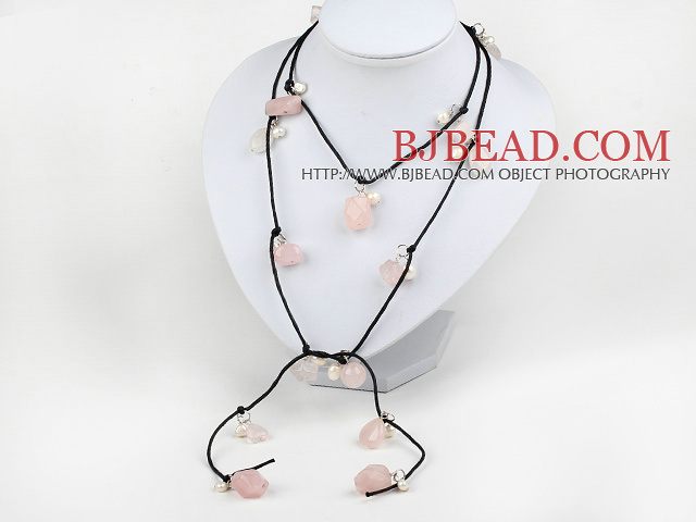 47 inches pearl and rose quartz long style necklace