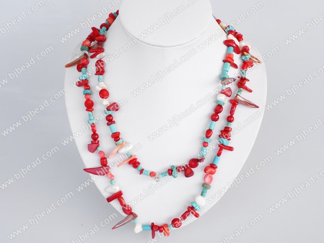 coral and turquoise long style necklace