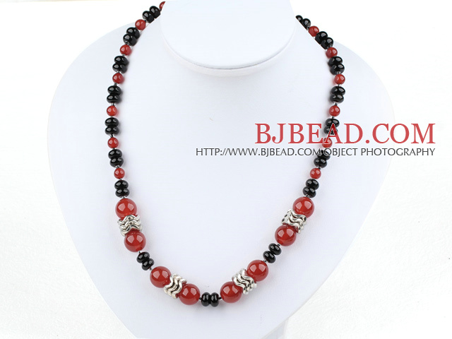 18 inches single strand red and black agate necklace with moonlight clasp