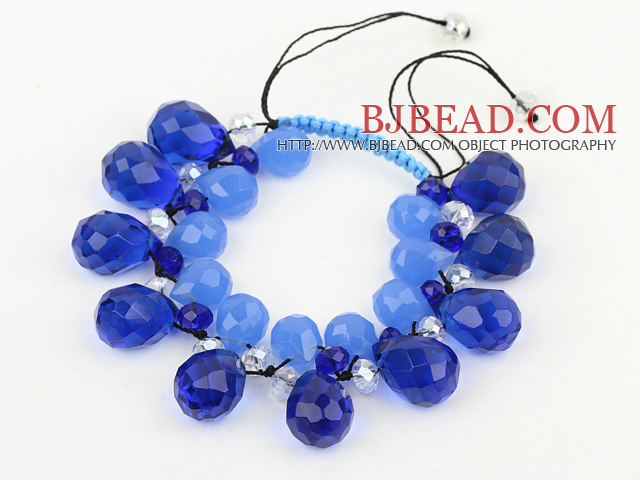 Assorted Drop Shape Blue Manmade Crystal Woven Adjustable Bracelet