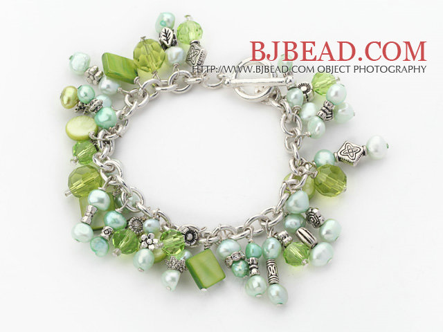 green pearl shell crystal bracelet with heart shaped pendant