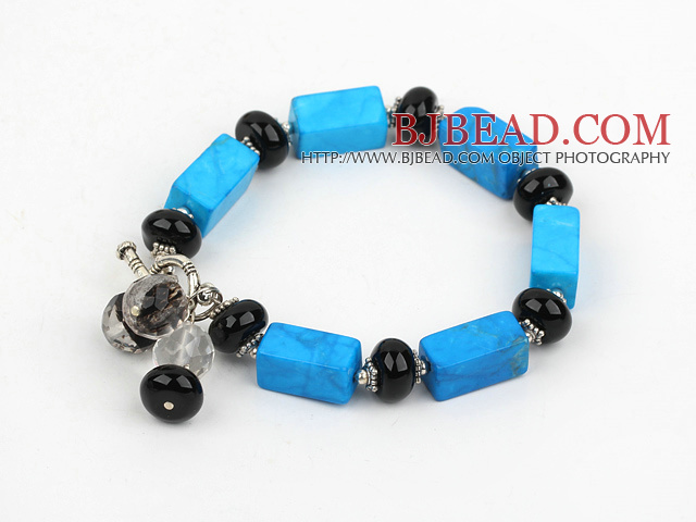 blue turquoise agate bracelet with toggle clasp