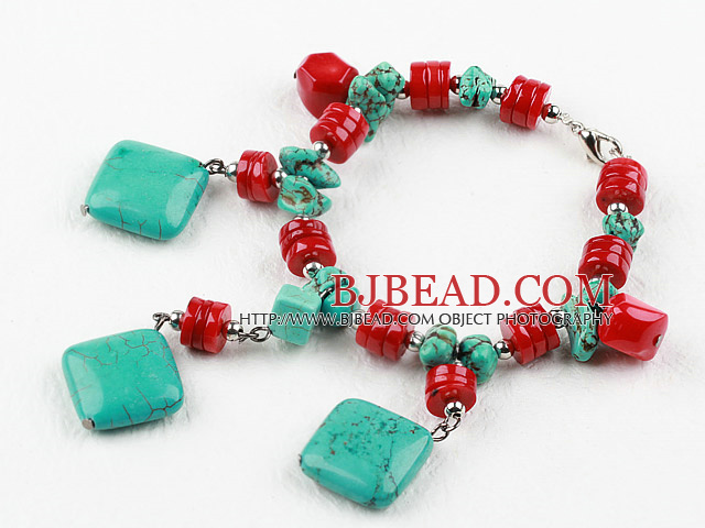 New Design Red Coral and Turquoise Bracelet with Lobster Clasp