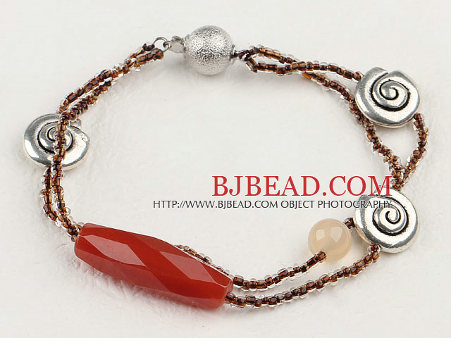 red agate and charm beaded bracelet