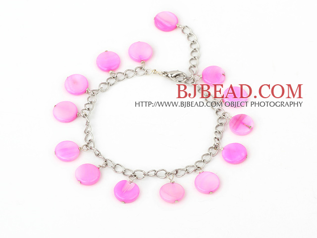 11mm pink round shell bracelet with extendable chain