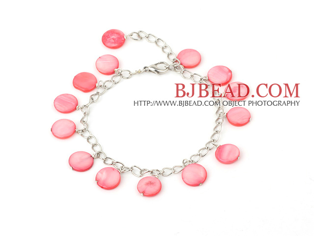 11mm pink round shell bracelet with extendable chain