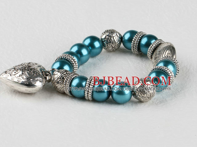blue seashell beaded elastic bracelet with heart shape accessories