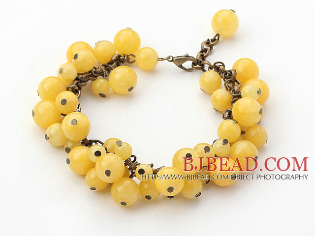 Yellow Series Round Yellow Jade Bracelet with Bronze Chain