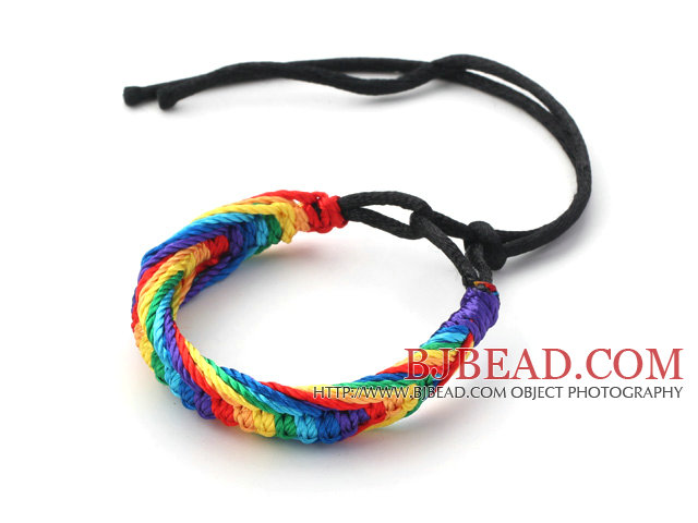 Fashion Style Multi Color Wish Thread Adjustable Woven Bracelet with Black Cord