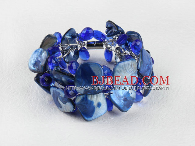 blue crystal and shell bracelet with magnetic clasp