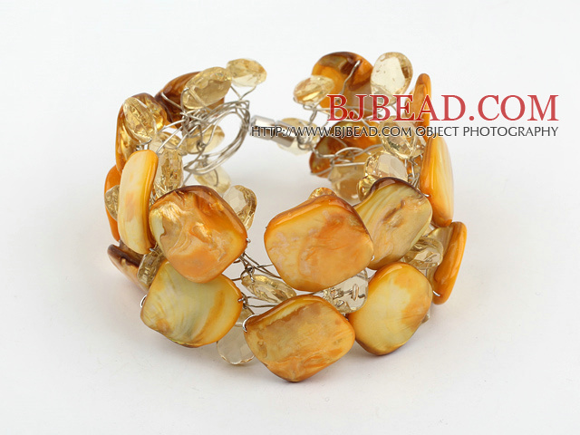 yellow crystal and shell bracelet with magnetic clasp