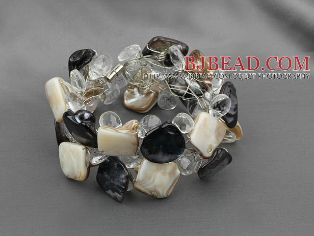 clear crystal black and brown shell bracelet with magnetic clasp