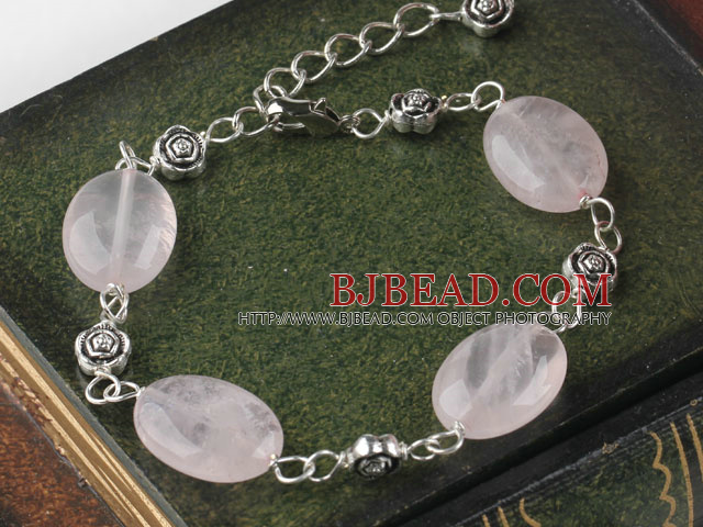 Cute style rectangle shape rose quartz bracelet with adjustable chain