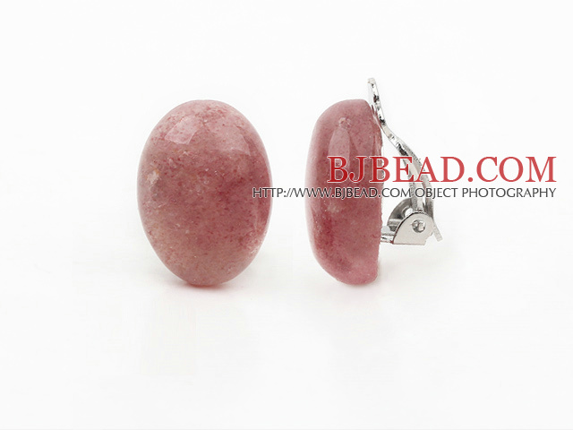 Simple Design Oval Shape Strawberry Crystal Clip Earrings