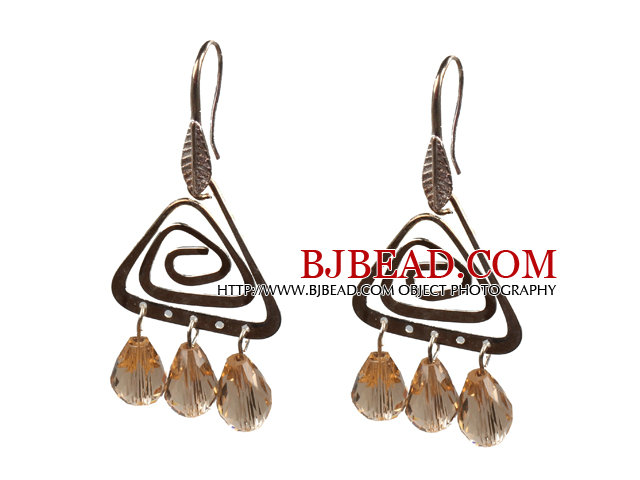 Popular Fashion Natural Champagne Drop Shape Crystal Earrings With Triangular Accessory