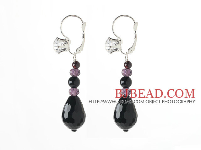 New Design Black Series Drop Black Agate and Garnet Earrings with Rhinestone Level Back Earrings