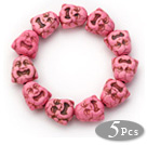 5 Pieces Dyed Pink Color Turquoise Maitreya Buddha Head Stretch Bangle Bracelets under $ 40