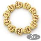 5 Pieces Dyed Yellow Color Turquoise Maitreya Buddha Head Stretch Bangle Bracelets under $ 40
