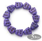 5 Pieces Dyed Purple Color Turquoise Maitreya Buddha Head Stretch Bangle Bracelets under $ 40
