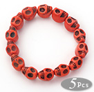 5 Pieces Dyed Orange Red Skull Stretch Bangle Bracelet ( Total 5 Pieces) under $ 40