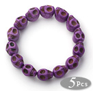 5 Pieces Dyed Purple Turquoise Skull Stretch Bangle Bracelet ( Total 5 Pieces) under $ 40