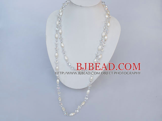 fashion long style acrylic and white crystal beaded necklace