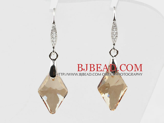 18mm Rhombus Shape Golden Champagne Color Austrian Crystal Earrings