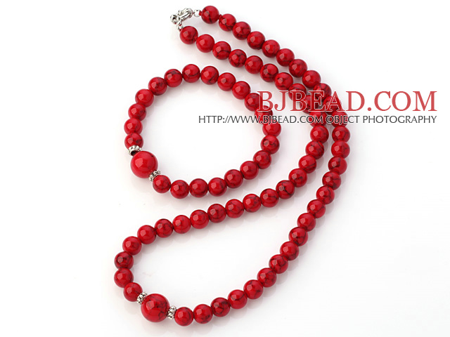 Fashion Natural Round Bloodstone Beaded Necklace With Matched Elastic Bracelet Jewelry Set