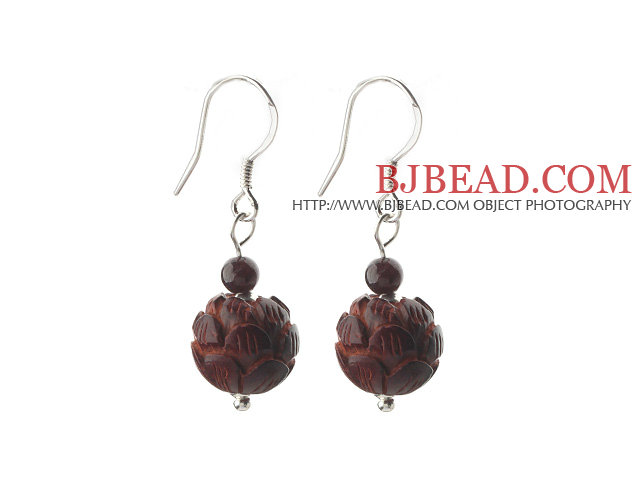 Vintage Style  Red Sandalwood Earrings with 925 Sterling Silver Hooks