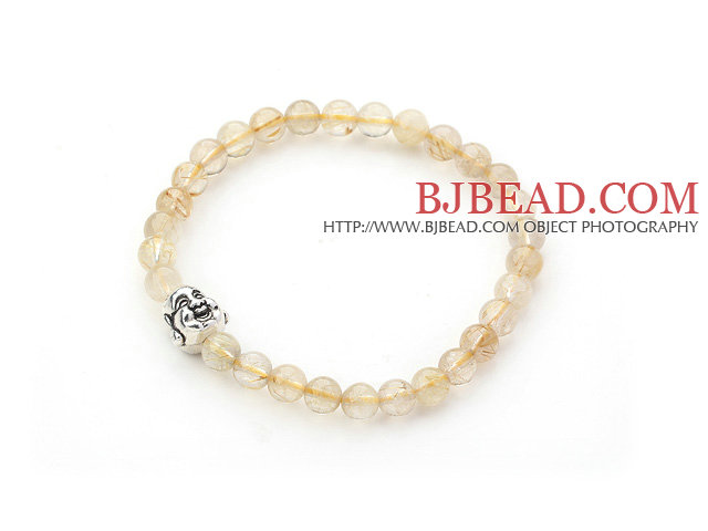Natural Citrine Chips and Tibet Silver Buddha's Head Stretch Bangle Bracelet