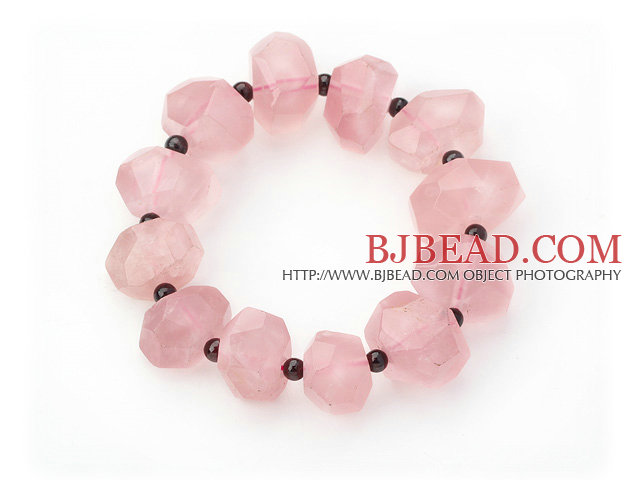 Incidence Angle Rose Quartz and Round Garnet Stretch Bangle Bracelet