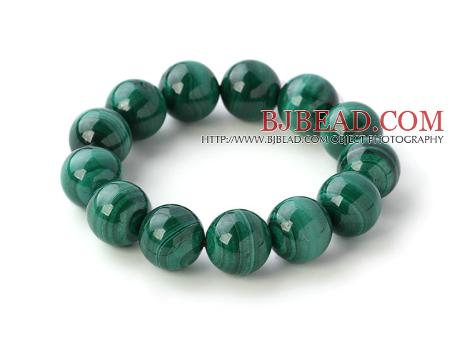 Nice Natural Round 14mm Malachite Beaded Elastic Bangle Bracelet
