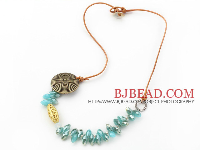 Lake Blue Jade Crystal and Imitation Golden Accessory Necklace