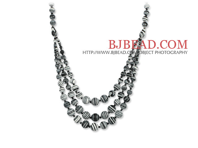 Assorted Three Layer Black and White Color Stripe Stone Necklace