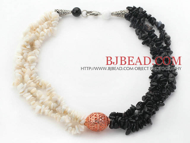 White and Black Series White Shell and Black Agate Chips Necklace