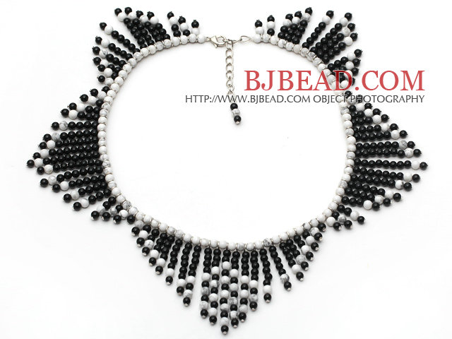 Fashion Style Black Agate and Howlite Star Shape Necklace with Extendable Chain