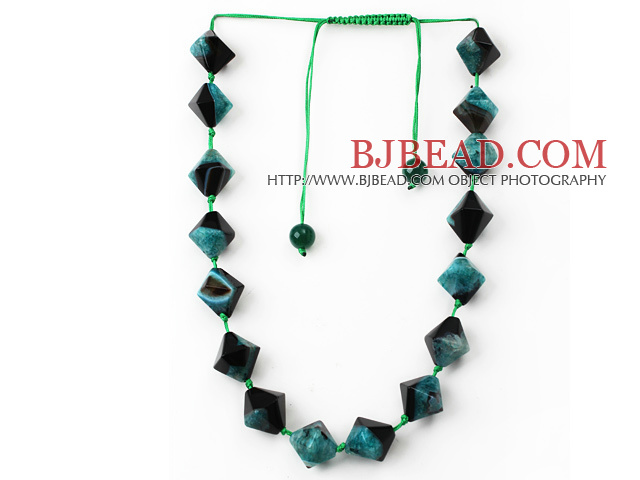 Green and Black Series Rhombus Shape Crystallized Agate Necklace with Extendable Thread