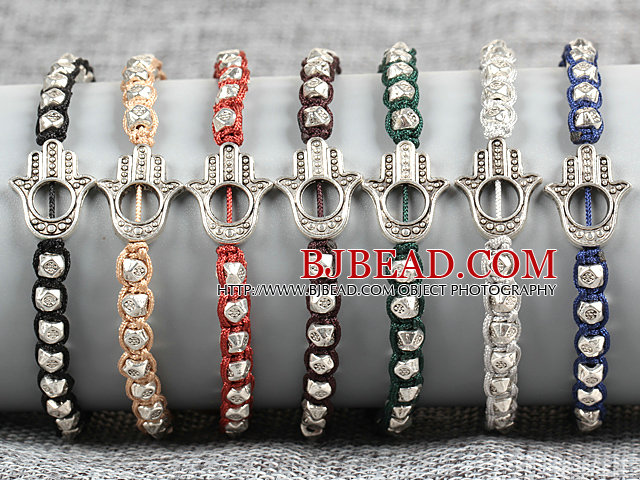 7 PCS Trendy Nickel Free Alloyed Hand of Angel Charm Multi Color Thread Hand-Knitted Bracelet (Random Color)
