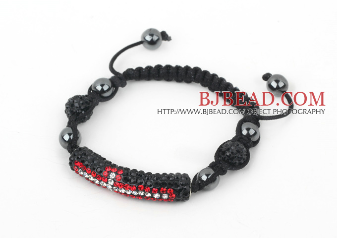 Fashion Style Red and Black Rhinestone Tube and Tungsten Steel Stone Drawstring Bracelet