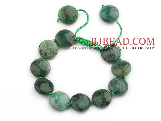 Green Series Flat Round Dragon Blood Stone Knotted Adjustable Drawstring Bracelet