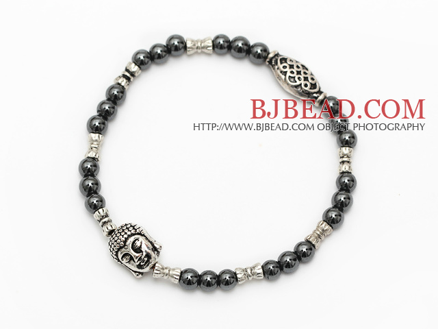 nice round tungsten steel and tibet silver buddhu head charm beads bracelet