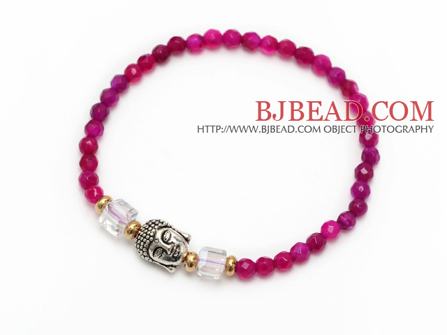 wonderful 4mm round rose agate and tibet silver buddhu head charm beads bracelet
