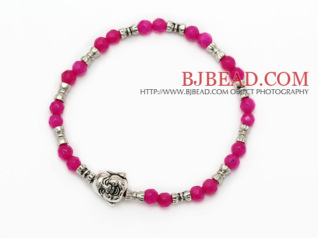 delicate round rose jade and tibet silver buddhu head charm beads bracelet